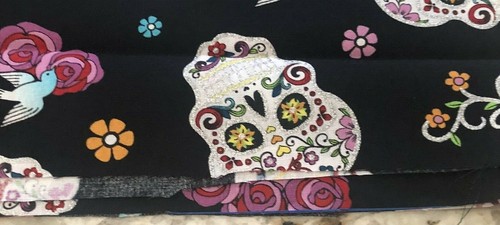 Lot of 3 Fat Quarter Sugar Skulls Red Black Glitter Folkoric Skulls 18x 21 Inch. - Picture 9 of 11