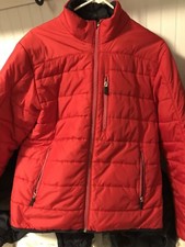 LANDS END Red Black Trim PRIMALOFT Lightweight QUILTED PUFFER Jacket M 38-40