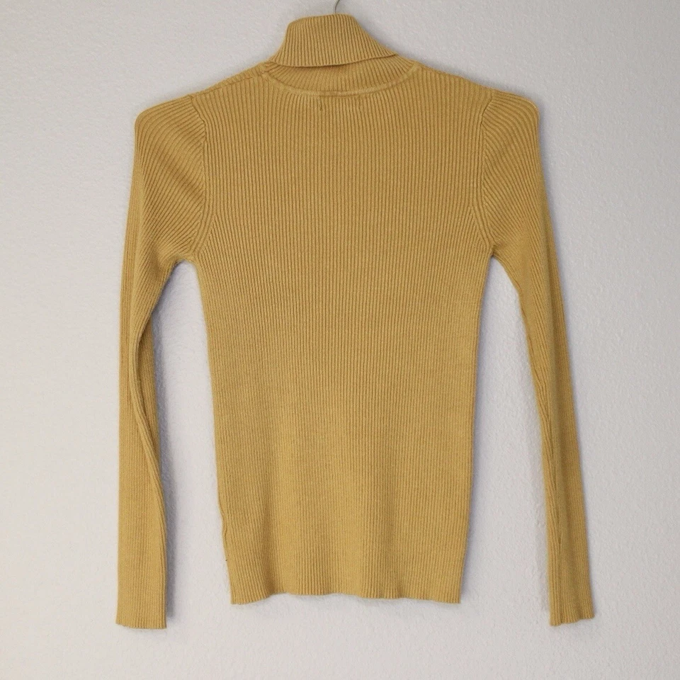 Top tejido acanalado Ambiance Apparel para mujer talla L amarillo mostaza cuello alto preppy Foto 2 de 4