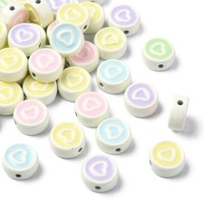 40x Alloy Flat Round with Heart Spacer Beads for DIY Jewelry Keychain Making