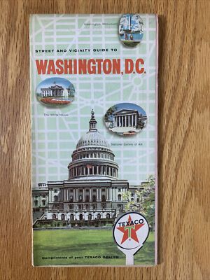 Texaco Map Washington DC 1962 Gas Oil Advertising Touring Street Folding