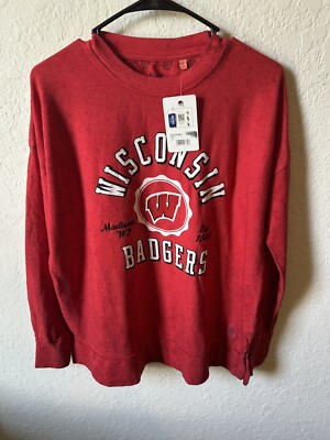 Wisconsin Badgers Women s Small Pressbox Sun Washed Pullover Crew Sweatshirt NWT