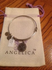 Angelica "Silver Tone” Lotus Flower White Finish Brass Expandable Bangle NWT