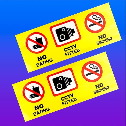 2x Warning Stickers CCTV Camera No Smoking Eating Car Taxi Window Signs - Picture 3 of 4