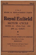 ROYAL ENFIELD 500cc MODEL J2 ORIGINAL 1950 FACTORY ILLUSTRATED PARTS CATALOGUE