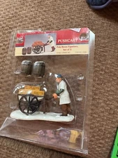 Lemax Christmas Village Pushcart 12490 Man Pushing Cart Fish Barrels Vintage