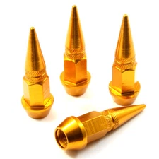 4 Gold Aluminum Metal Spike Wheel/Tire Valve Stem Car-Truck Air Caps Covers