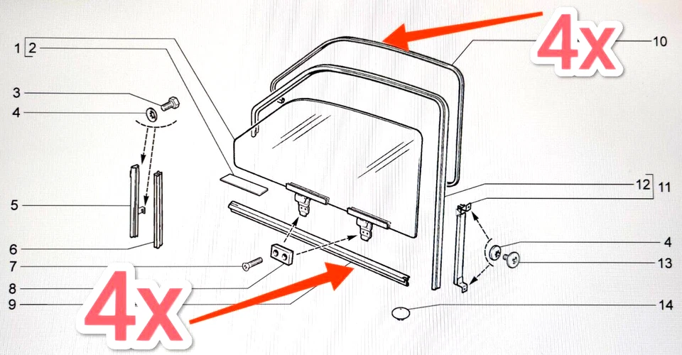 4x Moldura de moldura de puerta delantera + 4x Sello de vidrio corredizo LADA NIVA 21213 21214 Foto 2 de 4