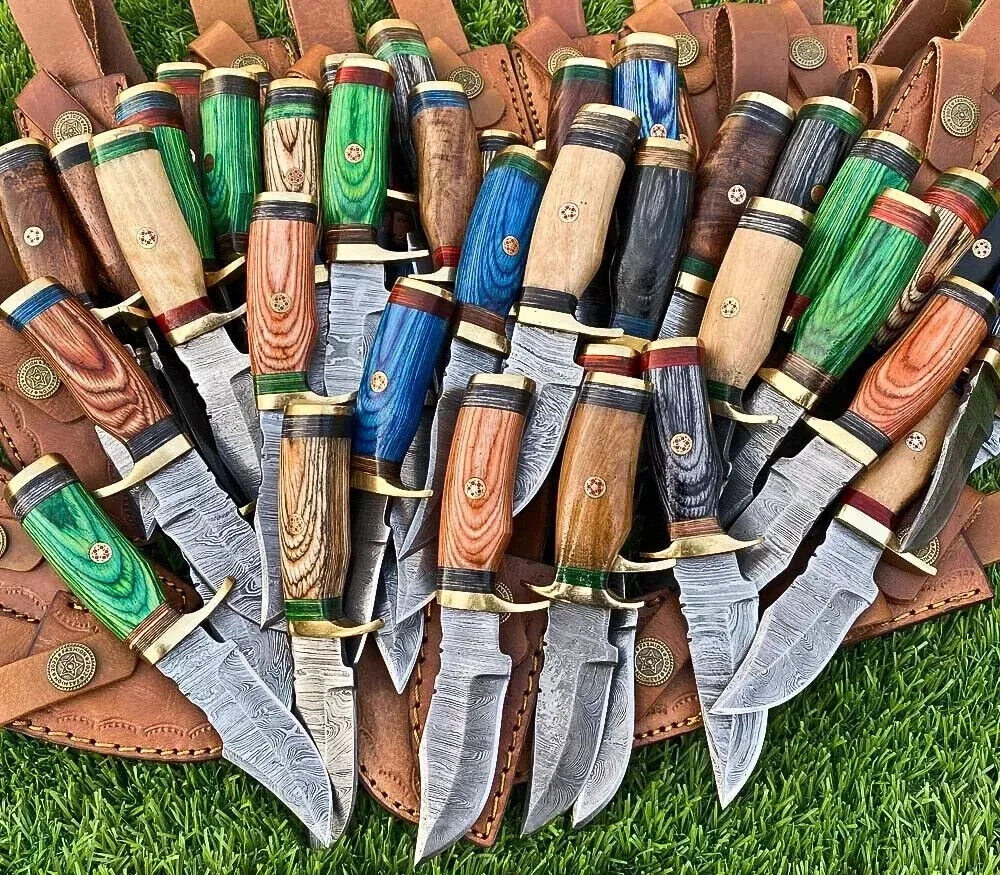LOT OF 20 PC CUSTOM HANDMADE DAMASCUS STEEL 6" HUNTING & CAMPING KNIVES FROM USA