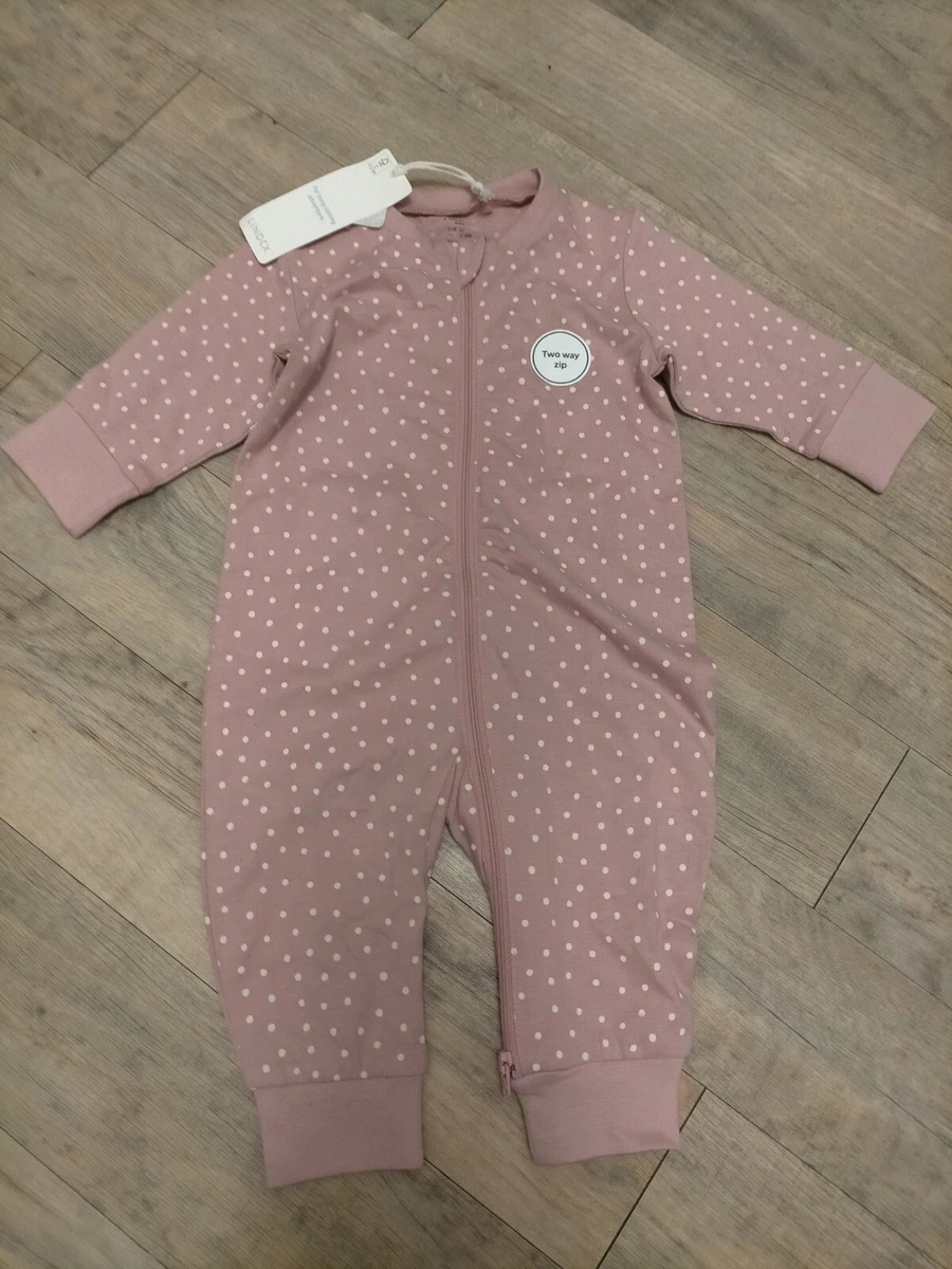 LINDEX Baby Girls Pink Spotty Cat Detail Zip Up Sleepsuit Romper 2 4 Months BNWT