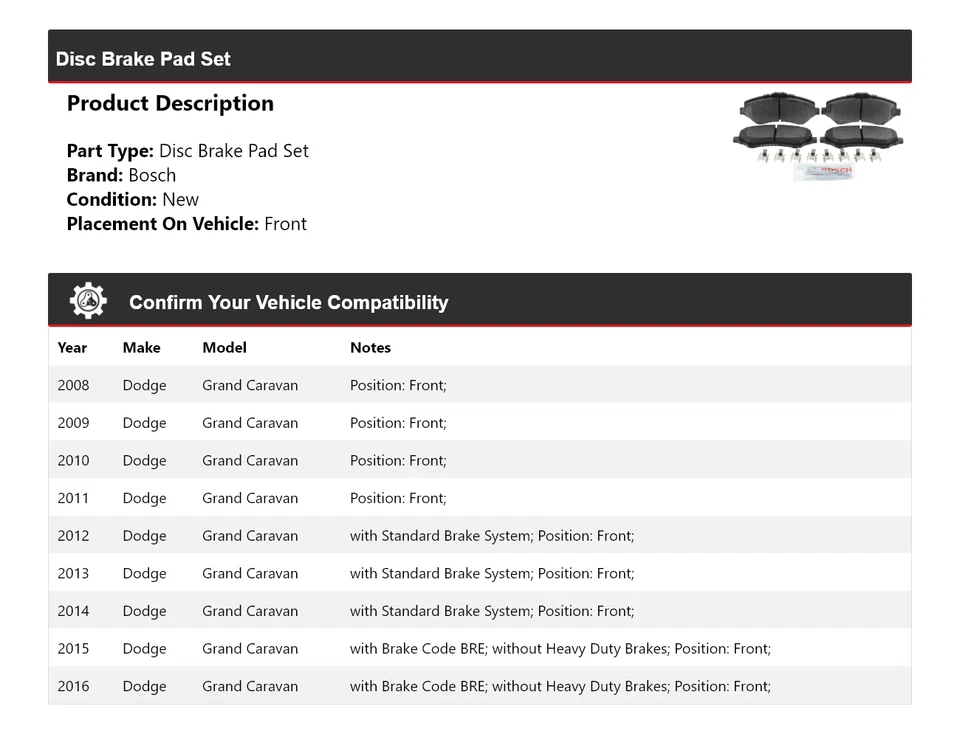 Pastillas de freno semimetálicas con delanteras HD para Dodge Grand Caravan Bosch 2008-2016 Foto 2 de 4