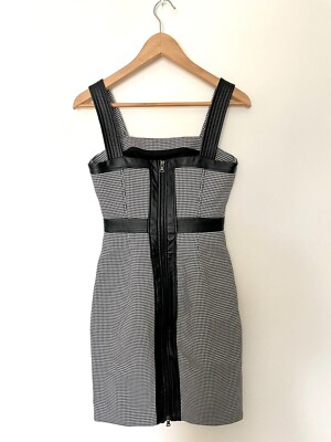Toccin Houndstooth Black White Pattern Mini Dress with Leather Accent -  Size 0 | eBay
