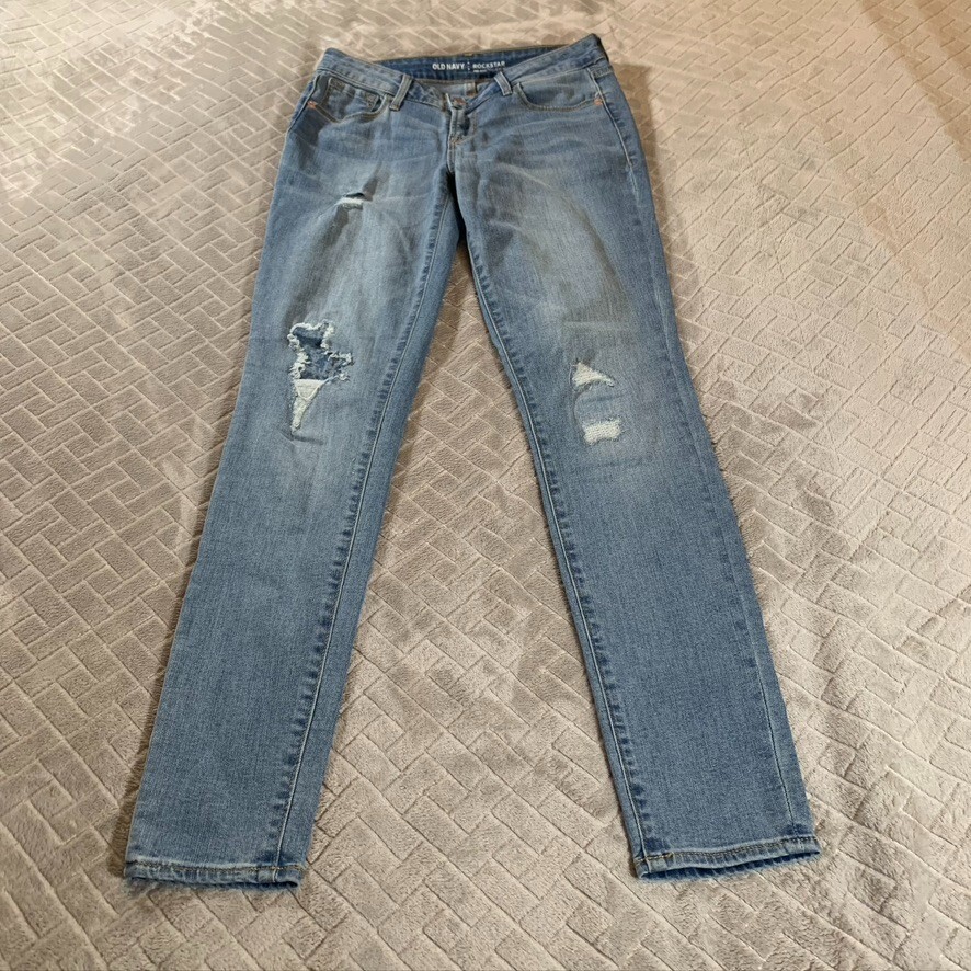 Old Navy Jeans Womens 2 Denim Blue Rockstar Skinny Distressed Light Wash Stretch