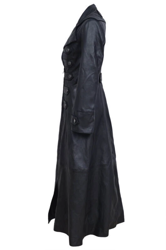 Gabardina larga de cuero de cordero genuino diseñada de lujo para mujer hecha a medida Foto 4 de 4