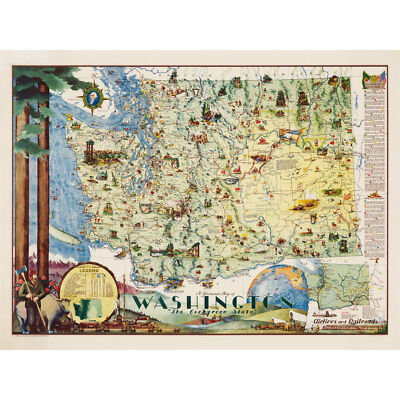 Karte Herman 1948 Washington State bildhafter großer Wandkunstdruck 18 x 24 Zoll