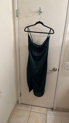 PRETTY LITTLE THING Dress Emerald Green Strappy Satin Cowl Midi Size 8 |  eBay