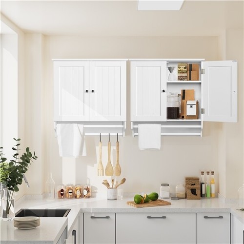 Hängeschrank Badschrank Badregal Küchenschrank mit 2 Handtuchhalter & 2 Tür - Bild 4 von 8