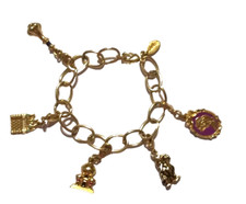 Disney COMPLETE 5 CHARM Aladdin JASMINE Gold Tone Charm Bracelet Enameled Charms