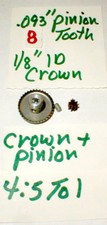 4 1/2 to 1 Slot Car Crown  Pinion Gear Set .093" Armature 48P Gar-Vic 703 NOS