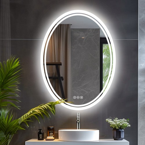 LED Bathroom Mirror with Lights Stepless Dimmable Wall Makeup Mirrors Anti-Fog - Picture 1 of 26