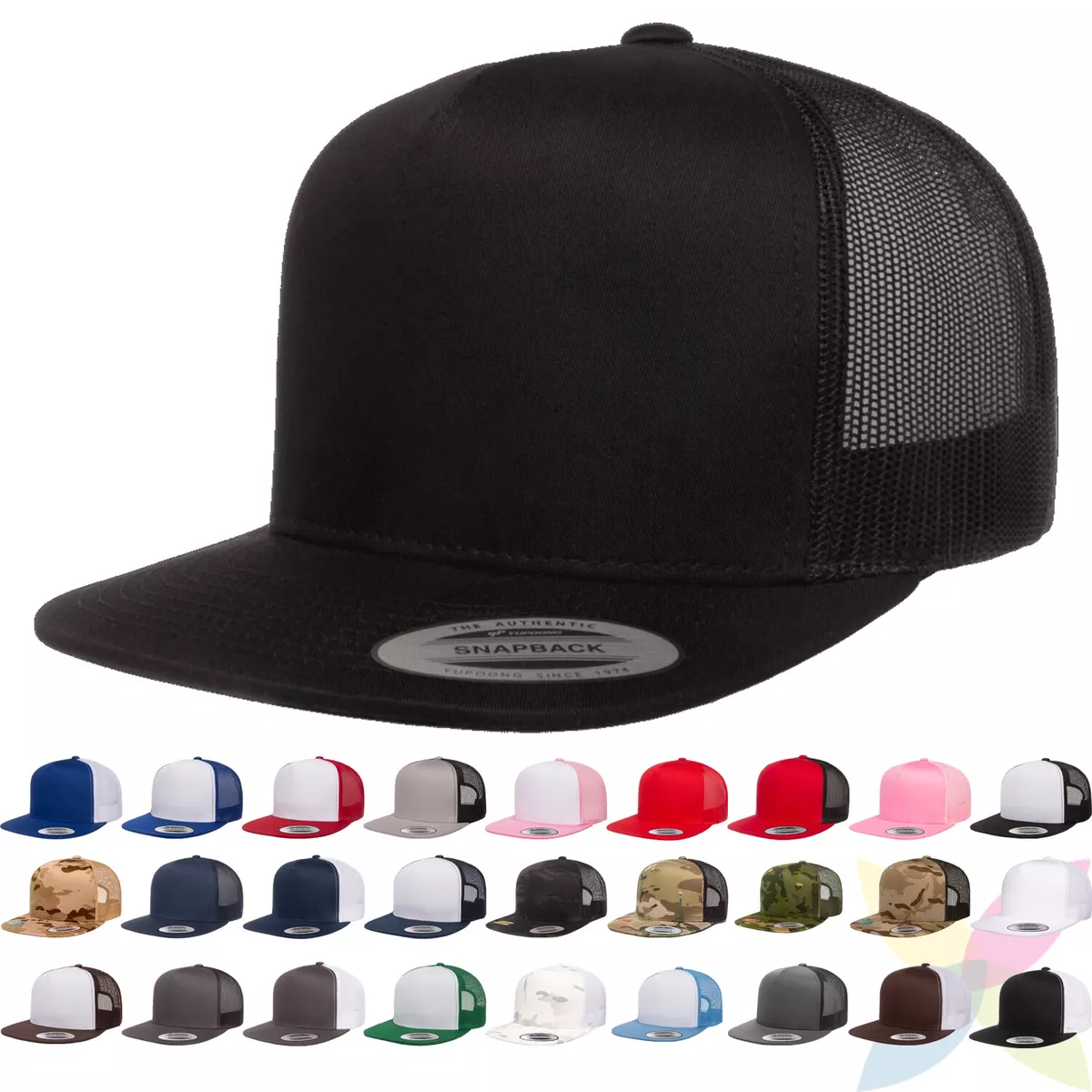 YP Classics Yupoong Flat Bill Trucker Cap Structured Meshback