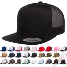 YP Classics Yupoong Flat Bill Trucker Cap Structured Meshback Snapback Hat 6006