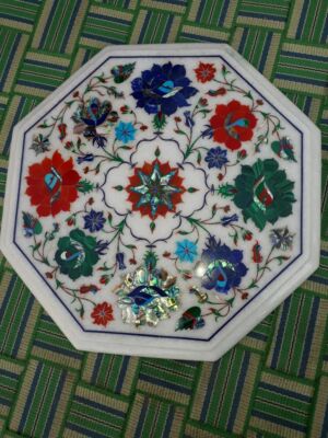 12'' White Marble Top Coffee side Table Rare Malachite stone Inlay Home Decor