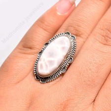 Pink Larimar Gemstone Handmade 925 Sterling Silver Natrolite Ring Statement Ring