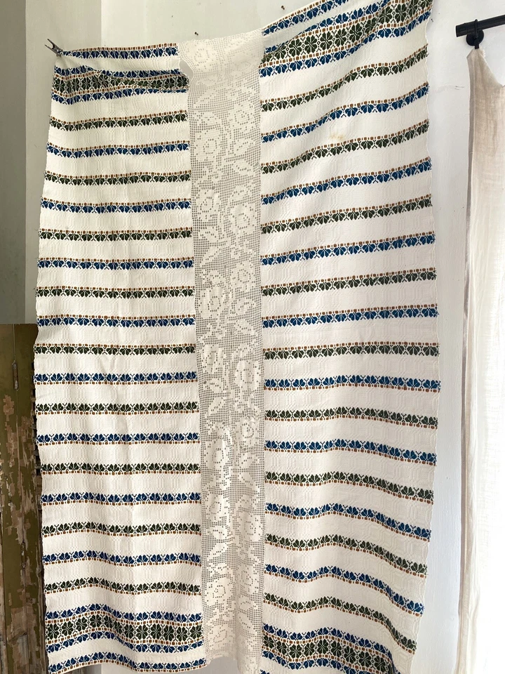 Art Déco LARGO DAMASCO Francés Algodón PANEL FILETE ENCAJE entredeux c1930 Foto 2 de 4