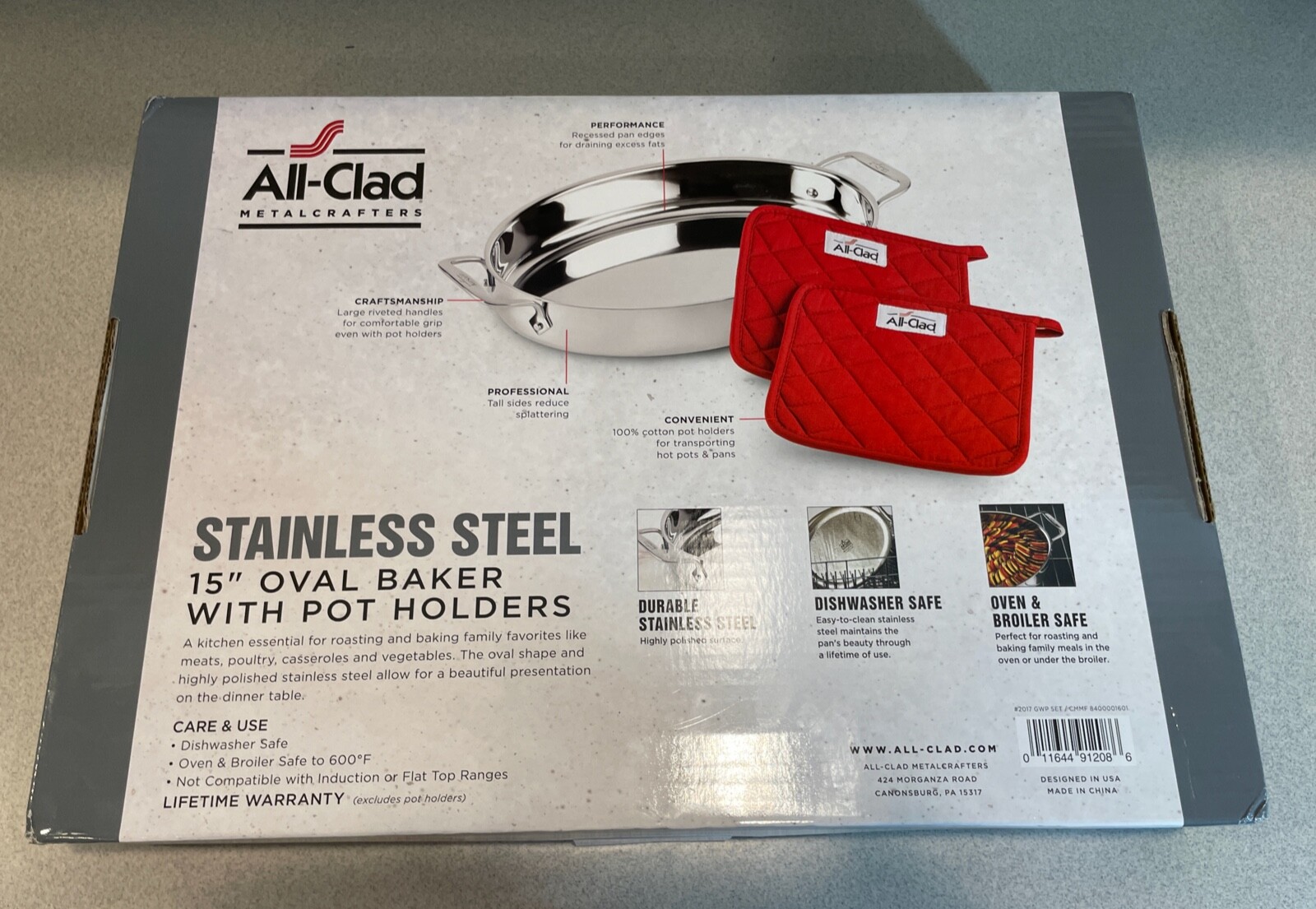 All-Clad Oval Baker With Pot Holders 3 Pcs Cookware Set - Stainless