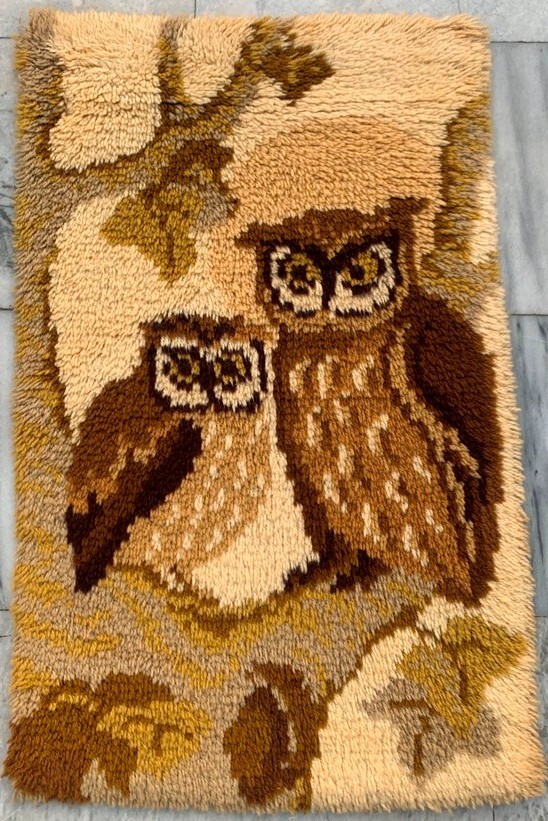 Vintage Scandinavian Rya Rug Swedish Cozy Pictorial Area Rug 2x3
