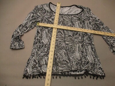 MSK Size M Womens Gray Round Neck Long Sleeve Studded Hem