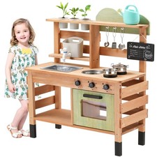 Outdoor Play Kitchen for  Wooden Mud Kitchen Set with Removable Sink, Planti...