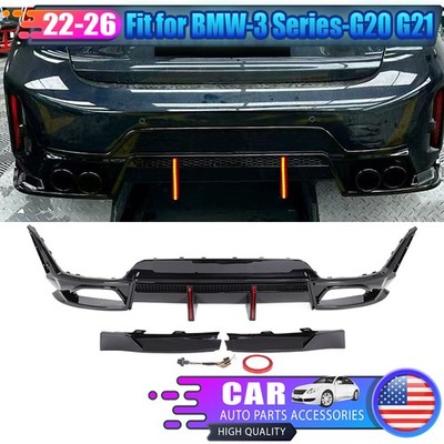 For BMW G20 330i 320i	M-Sport 2022+ Gloss Black Rear Bumper Diffuser LED Lights