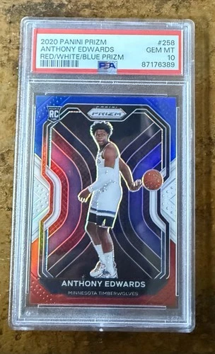 2020 PANINI PRIZM RED/WHITE/BLUE PRIZM #258 ANTHONY EDWARDS ROOKIE RC PSA 10