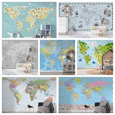 3D World Map Animal Color Self-adhesive Wallpaper Removable Wallpaper Wall Mural