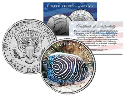 JUVENILE EMPEROR ANGELFISH *Fish Series* JFK Half Dollar US Colorized Coin