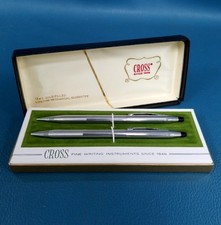 VTG Cross Century Pen  Pencil Set Chrome Tone 12k Gold Filled 6601 Works w/Box