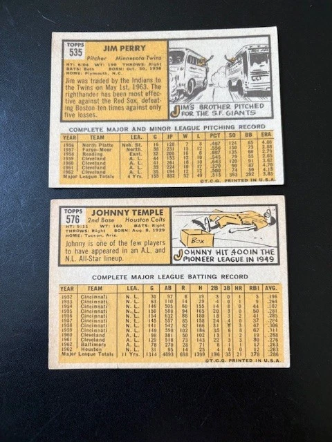 1963 Topps Baseball Lot of 2 Diff BOTH HIGH #'s & HIGH GRADE. Ex-Mt J. Temple - Image 2 of 2