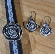 Sterling Silver Rose Ring And Earrings