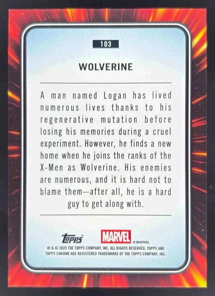2025 Topps cromo Marvel Wolverine refractor brillante azul y verde 137/199 casi nuevo Foto 2 de 2