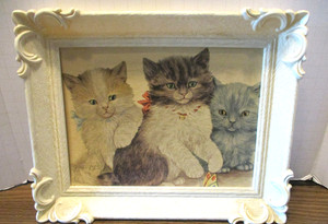 Vintage Arthur Kaplan by Grace Lopez MCM 3 Kittens Plastic Frame Wall Decor`