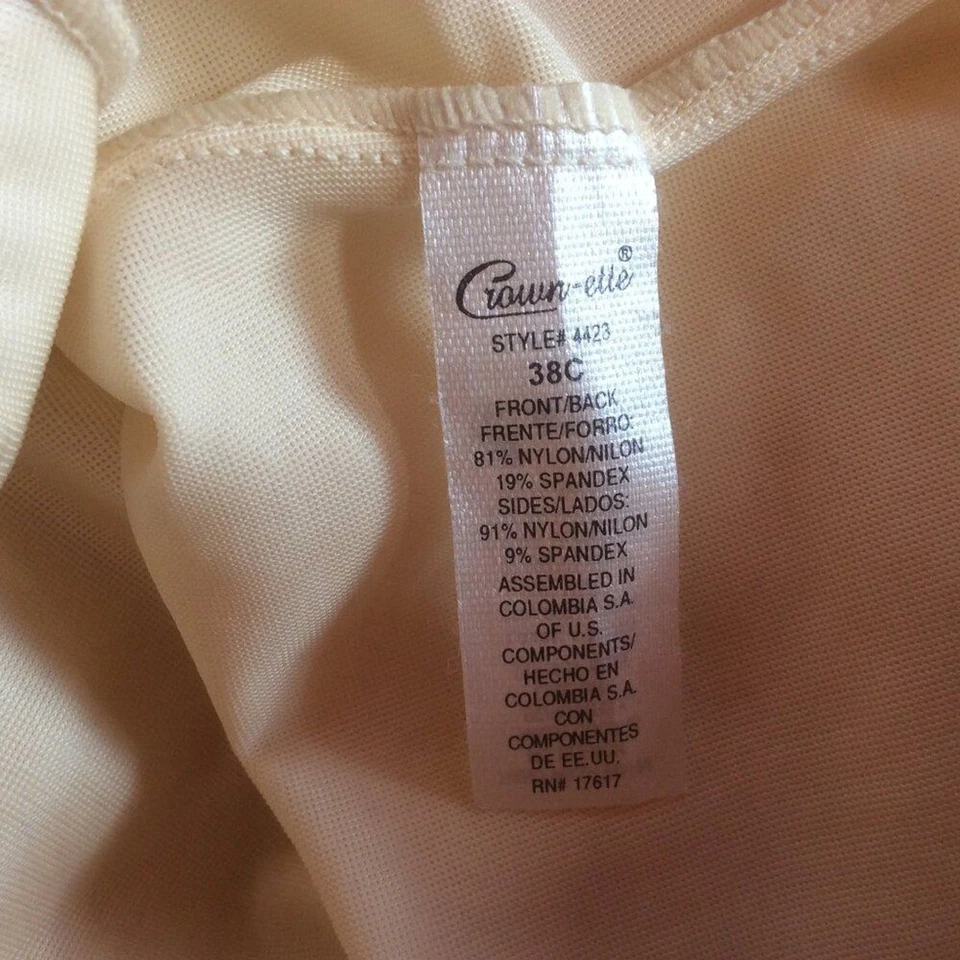 Sujetador vintage Crown-Ette marfil 4423 modelador segunda piel satinado deslizamiento completo spandex 38C Foto 3 de 4
