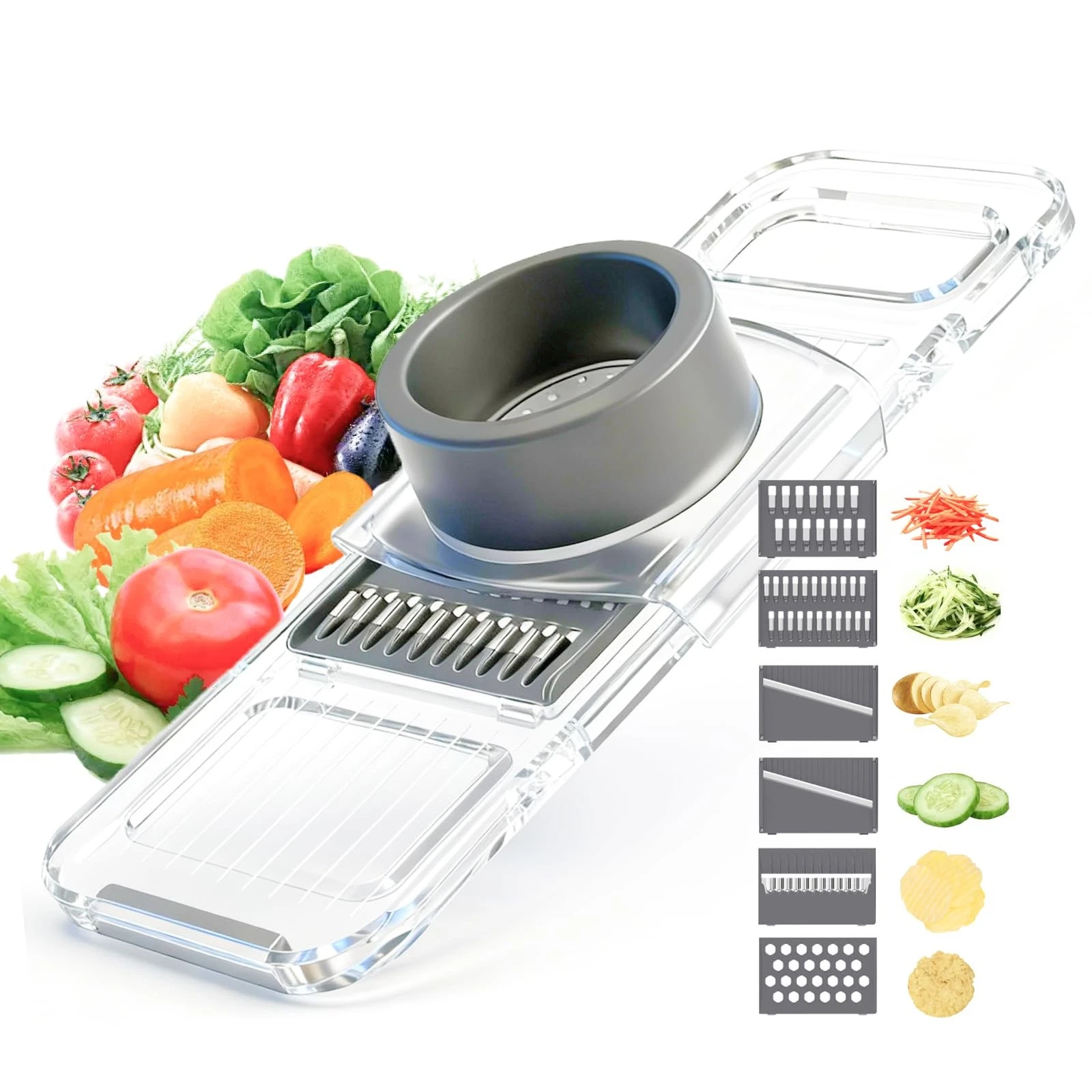 Mandoline Slicer for Kitchen - 6-in-1 Multifunctional Vegetable Cutter with T...