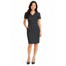 Banana Republic Dress Women 2 Black Windowpane Sheath V-Neck Workwear