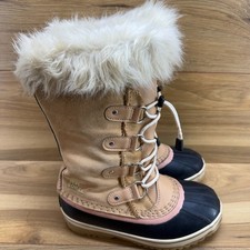 Sorel Youth Joan Of Arctic Big Girls 4 Tan Beige Suede Faux Fur Snow Boots