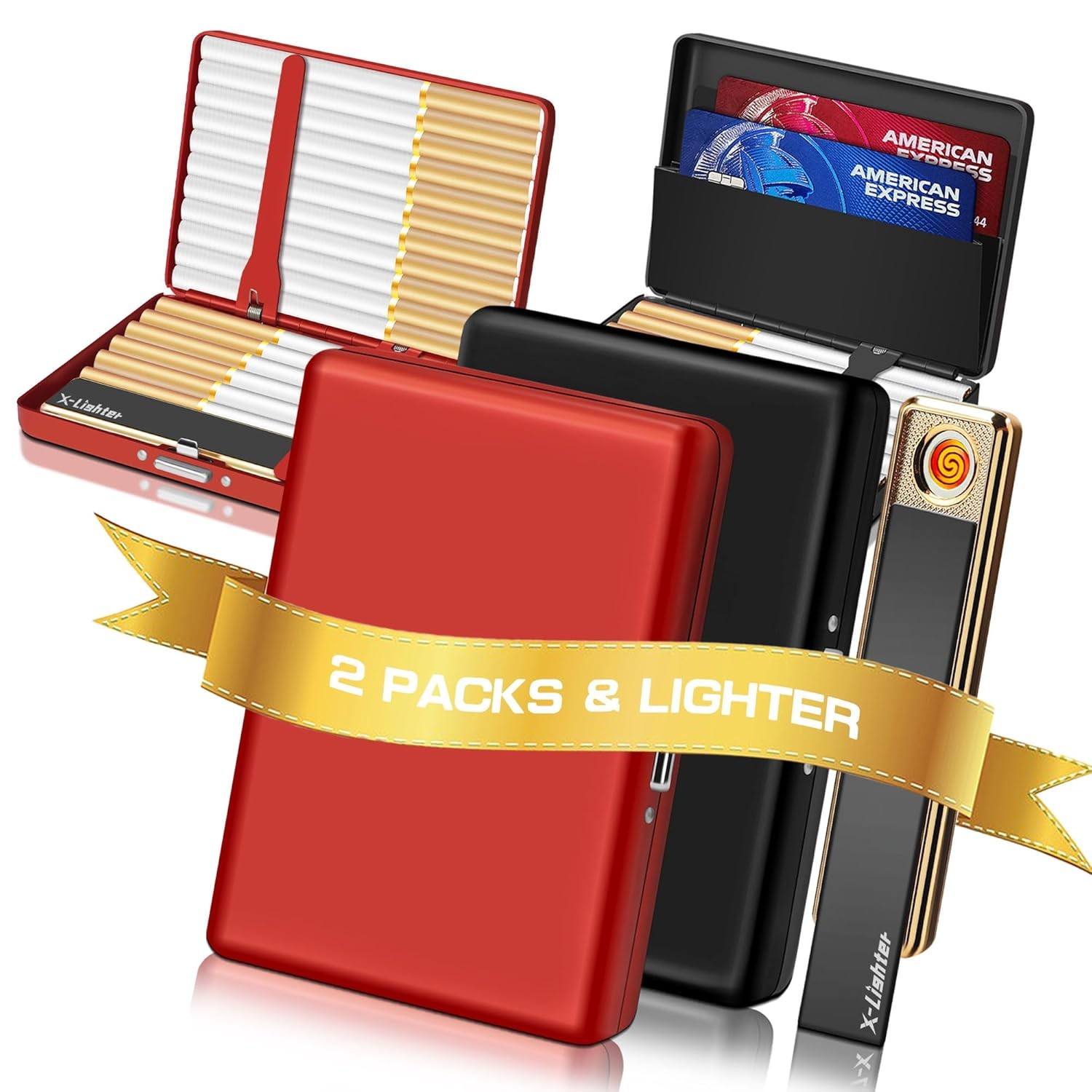 2 Pack Of Cigarette Case With Lighter For 100mm King Size, 2