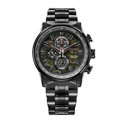 Citizen Herren Eco-Drive Nighthawk Chronograph Uhr 43mm Schwarz Grün CA0805-53X