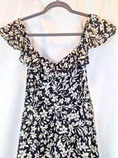Black Floral Midi Sundress Ruffle V Neck Flutter Sleeve Summer Vacation Size M