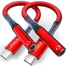 USB C to 3.5mm Headphone Jack Adapter 2-Pack for iPhone 16/16 Pro/15/15 red